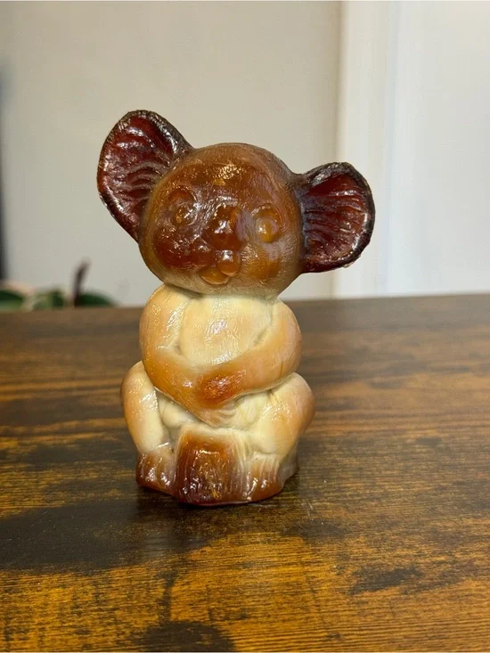 Vintage 1982 KODI Koala Bear Figurine KJ Signed Amber Resin Faux Wood