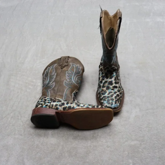 Roper Kids 12 Western Boots Brown Glitter Animal Print Cowgirl 09-018-1901-2562
