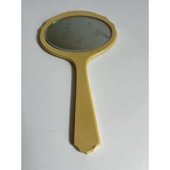 1920s Vintage Ivory Pyralin Dubarry‎ Celluloid Handheld Oval Mirror