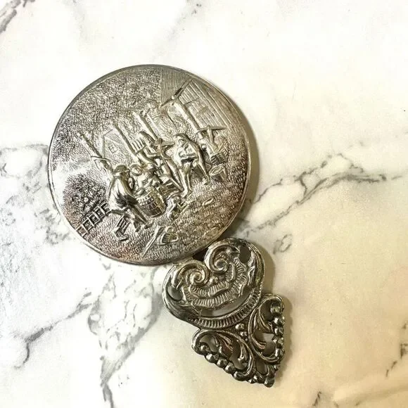 Hans Jensen repousse silver plated hand mirror