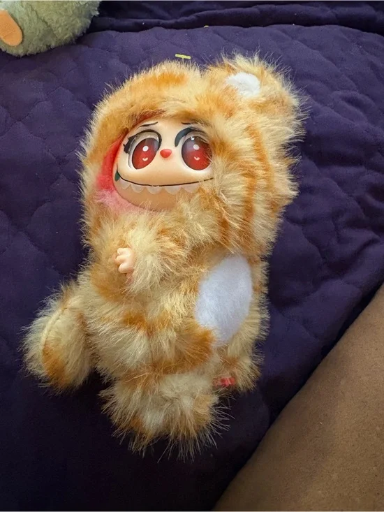 Fluffy Orange & White Small Pet Plush Toy with Cute Character Face