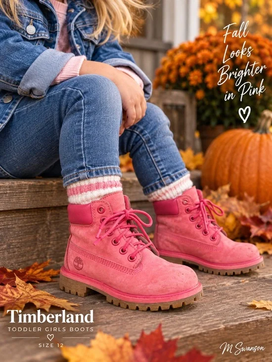 Timberland Girls Pink Suede Nubuck Lace-Up Boots Size 12 Toddler