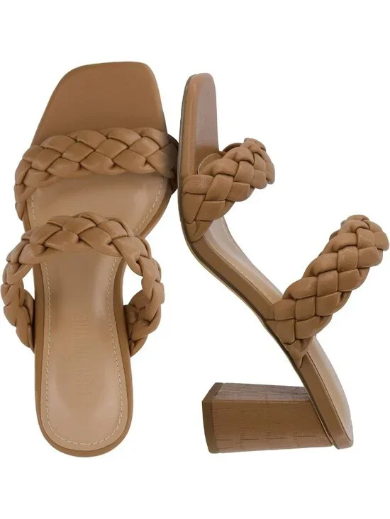 Chunky Braided Block Heel Sandals for Women | Square Toe & Memory Foam Comfort