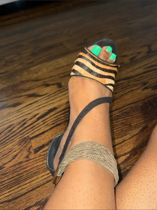 Steve Madden Zebra-Print Ankle-Strap Sandal in Black and Tan