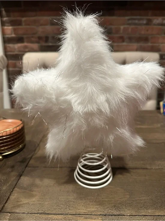 White Star Tree Topper - Fluffy Feather Holiday Decoration
