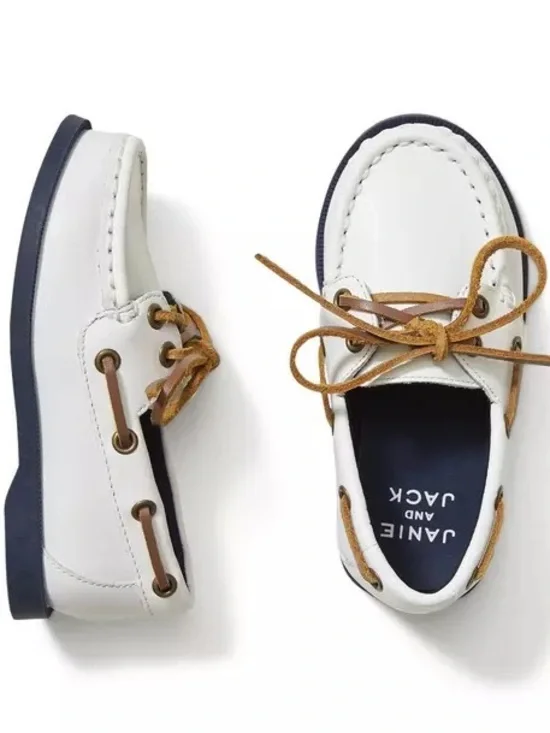 Janie and Jack White Leather Moccasin-Style Kids Shoes with Brown Laces 10