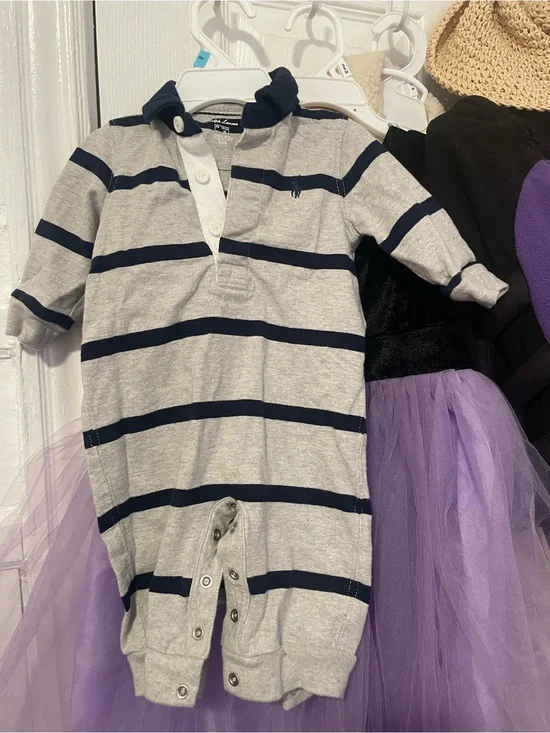 Ralph Lauren Gray and Navy Striped Polo One-Piece