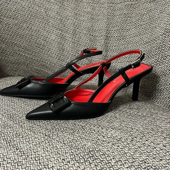 Black Pointed Toe slingback shoes 6