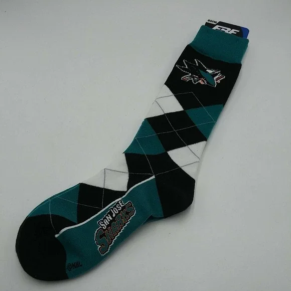 San Jose Sharks For Bare Feet Argyle Crew Socks Jade OSFM NHL Official Licensed