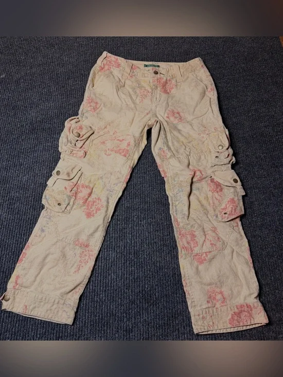 Lauren Ralph Lauren Linen Floral Cargo Pants Made in Italy Size 4