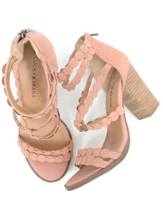 Lucky Brand Leather Lameer 8 (EUR 38.5)‎ Braided Straps Block Heels Feminine