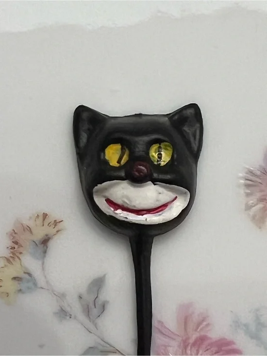 Vintage Halloween Black Spooky Cat Cupcake Cake Topper Pick 1950's Decoration