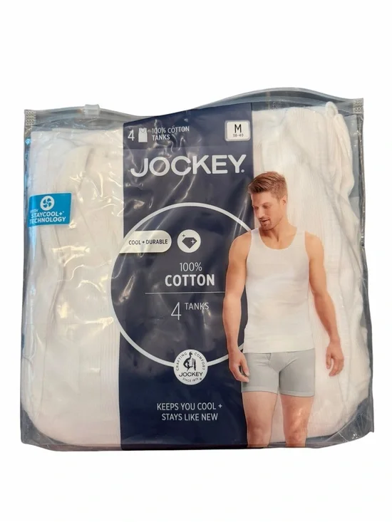 New Jockey 4 Pack Men's Stay Cool Cotton Tanks Size‎ Medium 38-40 White