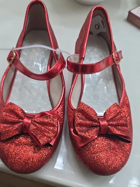 Girls Red Sparkle Bow Mary Jane Shoes