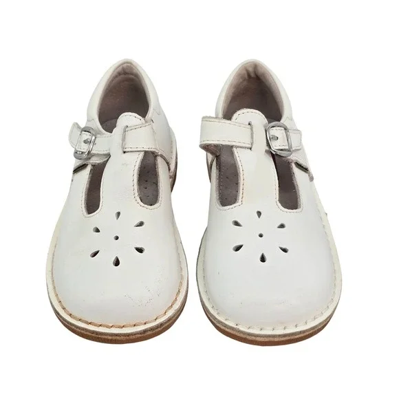 L'Amour Girls White Leather T-Strap Mary Jane Shoes Size 10 Style 751
