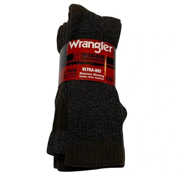 Wrangler Riggs Workwear Ultra-Dri Mens 3 Pair Socks Brown Shoe Size 9-13 USA NWT