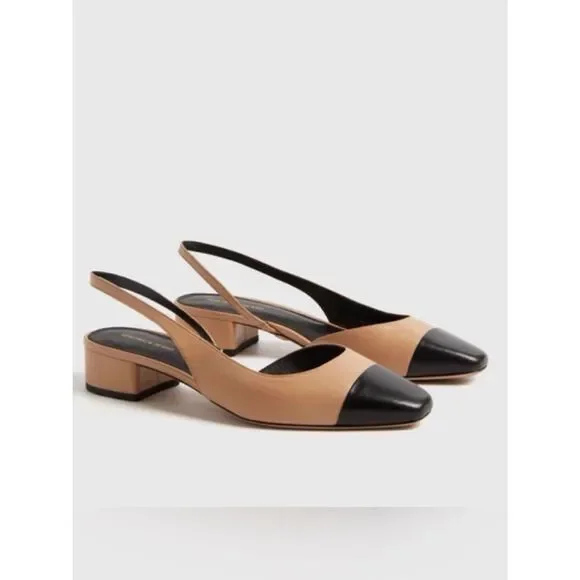 Veronica Beard Black and Tan Cecile Slingback Heels Sz 7.5