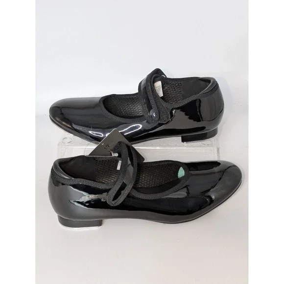 Danskin Tap Shoes Kids Size 2 Black Patent Mary Jane Dance Shoes NWT
