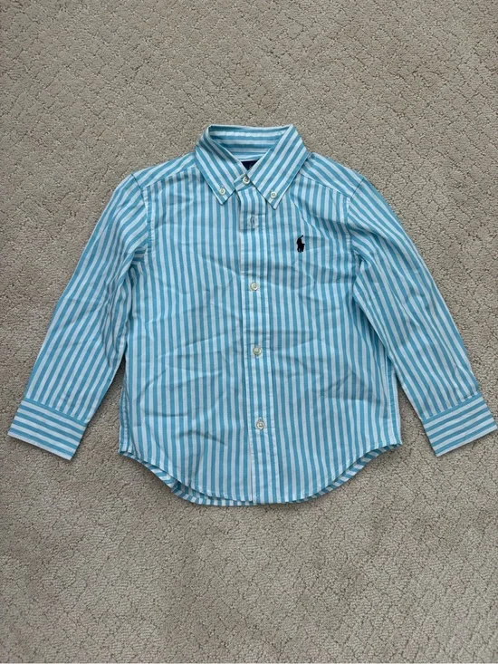 Ralph Lauren Light Blue & White Striped Button-Down Shirt for Kids