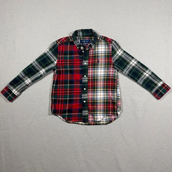 Ralph Lauren Boys Performance Mixed Plaid Button Down Shirt 6 Multi Patchwork