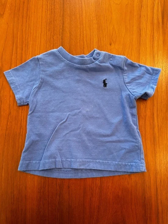 Ralph Lauren Baby Blue Polo Logo Short Sleeve Tee snaps at shoulder size 3M