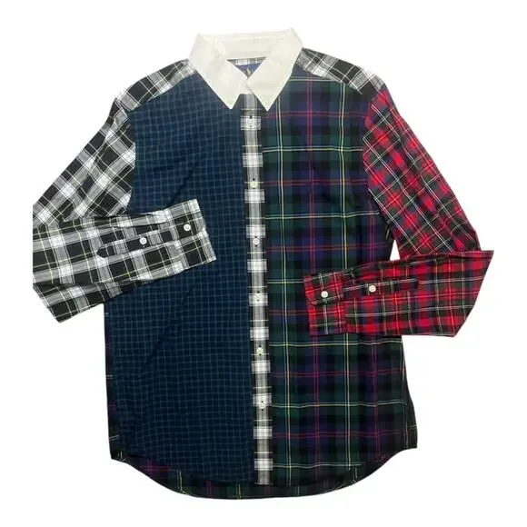 Ralph Lauren Mixed Plaid Holiday Multi Button Front Shirt XL NWT Preppy Office
