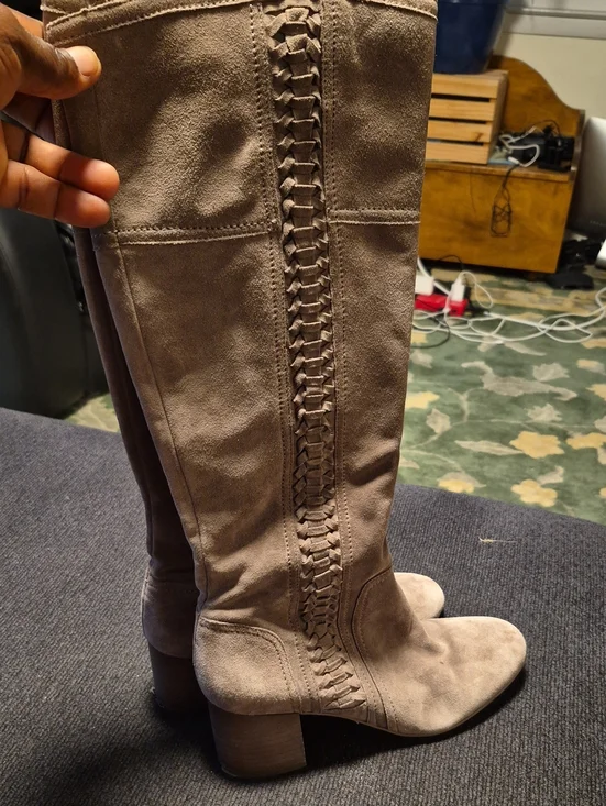 Franco Sarto Taupe Suede Over-the-Knee Boots with Braided Panel