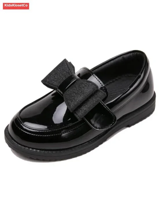 Girls Patent Leather Bowknot Loafers Slip-On Dress Shoes