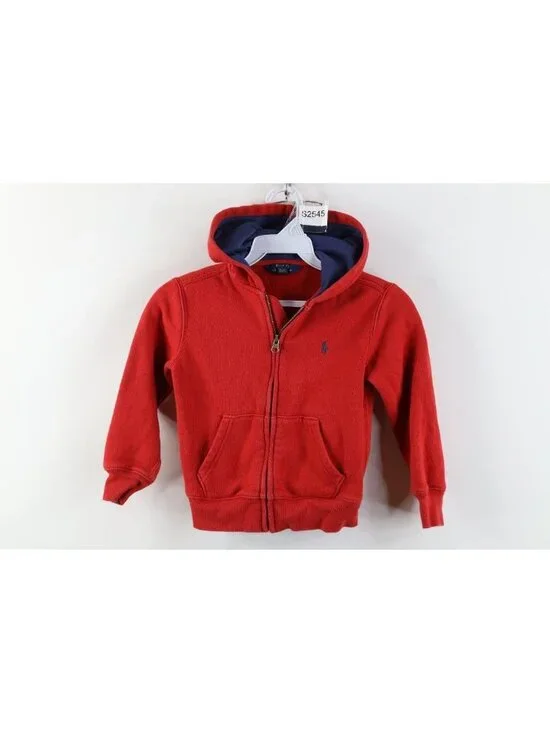 Vintage Ralph Lauren Boys Girls Toddler 4 4T Full Zip Hoodie Sweatshirt Red