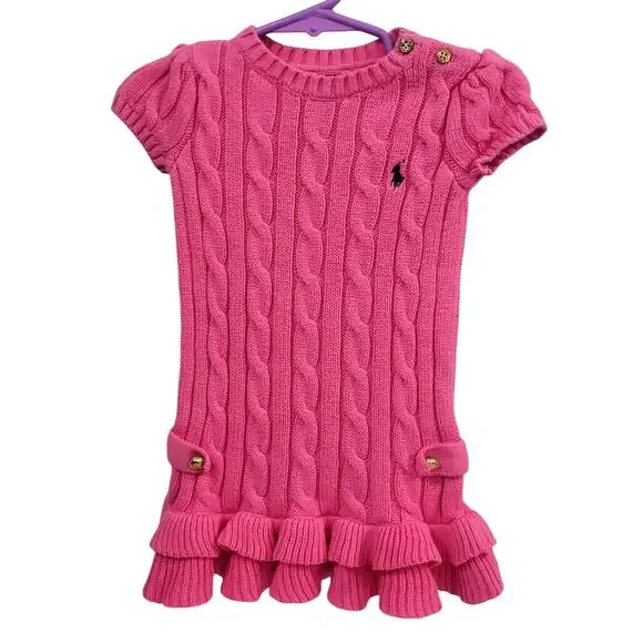 Ralph Lauren Pink Cable Knit Sweater Dress Size 12‎ months