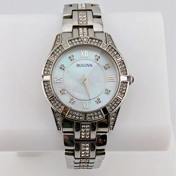 Bulova 96L116 Swarovski Crystal Mother of Pearl Women's‎ Watch 30mm 6.5