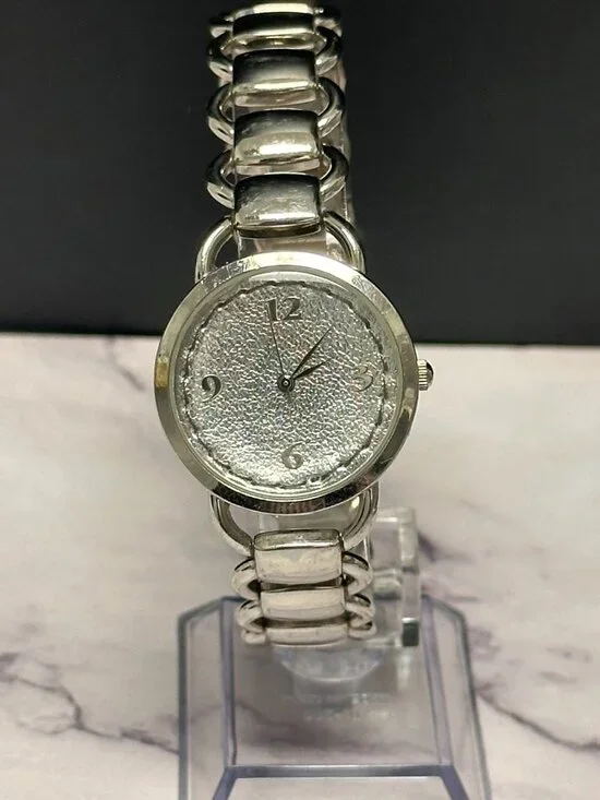 3/$30 Womens Watch Silver Metallic Foil Dial Linked Metal Bracelet Band 8.25