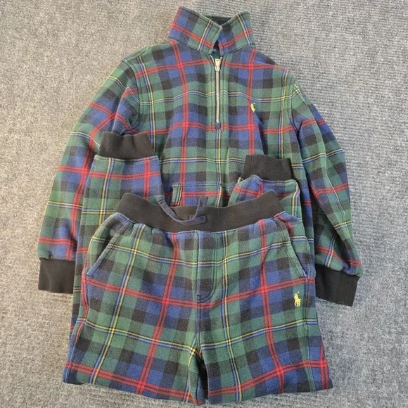 boys polo Ralph lauren plaid fleece sweatsuit Medium 10-12‎