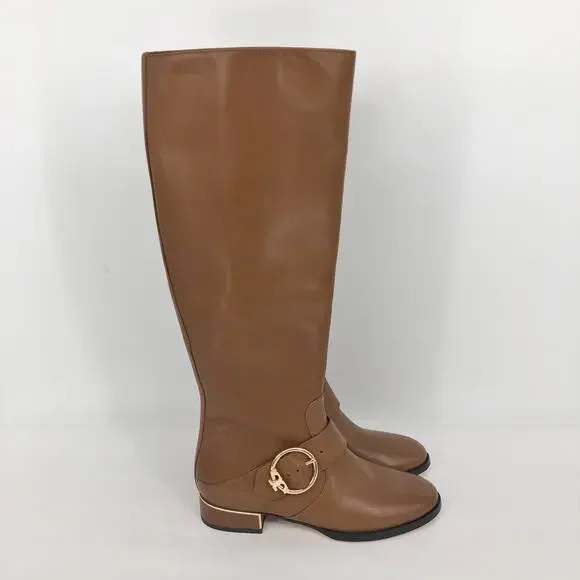 TORY BURCH Women's Sofia Riding Boots Size 5M Brown Leather Knee-High NWOB
