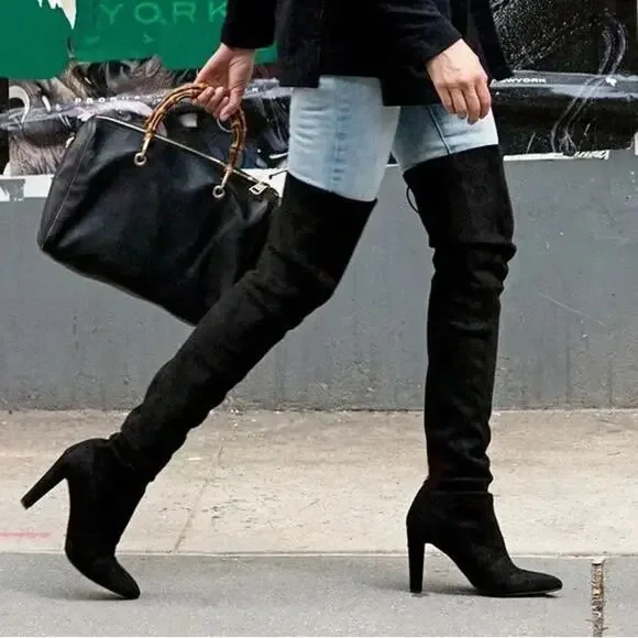 Stuart Weitzman Black Over the Knee Stretch Suede Heel Boot Sz 7.5 4