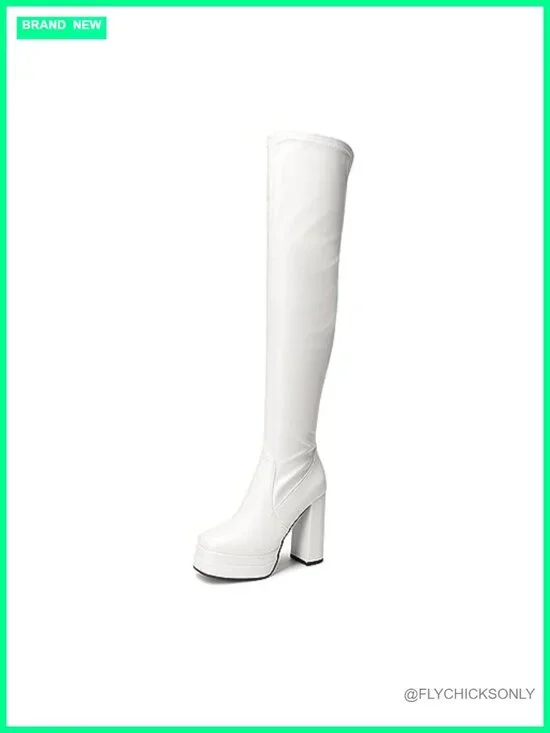 Women's Platform Chunky Knee High Gogo Boots Faux Leather Over the Knee