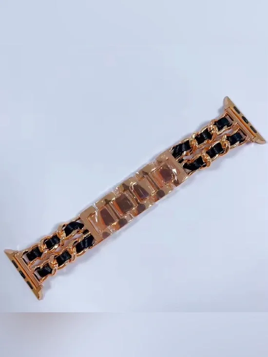 New rose gold and black Chain-Link Leather band for Apple Watch 38-49mm