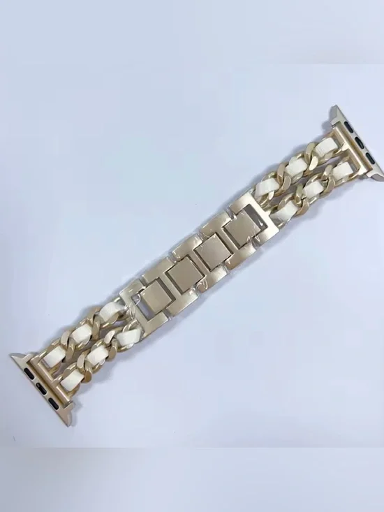 New silver and White Chain-Link Leather band for Apple Watch 38-49mm