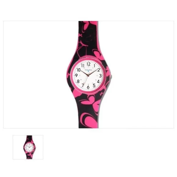 Nurse Mates women's nurse watch water-resistant silicone strap - Black Pink