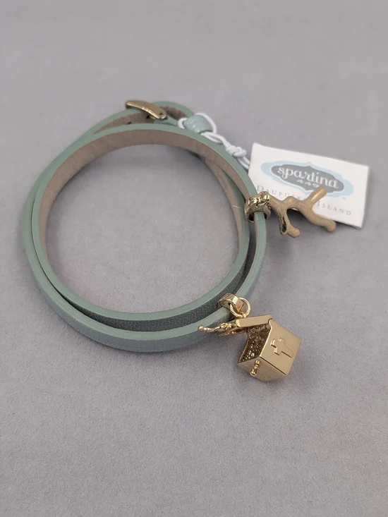 Spartina 449 Blue Pearl Leather Wrap Prayer Box Charm Bracelet NWT | 0241