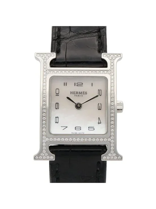 Hermes Watch H Diamond Bezel White Shell Stainless Steel