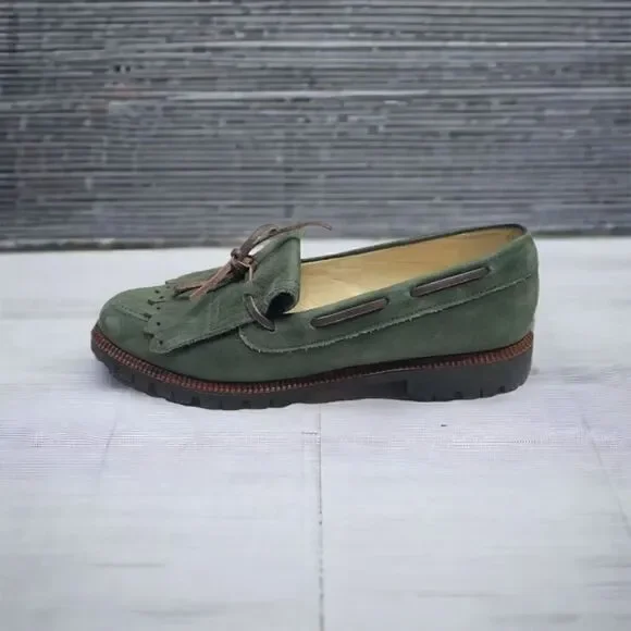 Bally leather slip on green loafer's with tassel size 2.5
