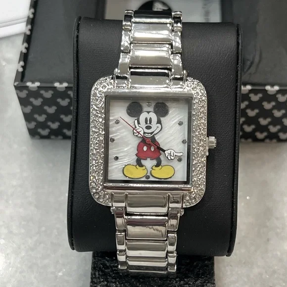 DISNEY Women’s Mickey Mouse Crystal Embellished Silvertone Watch