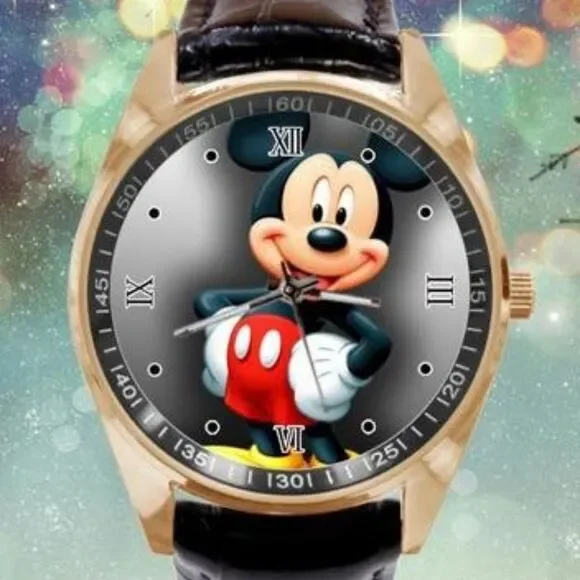 Cartoon Mickey Watch Faux Leather Band Black
