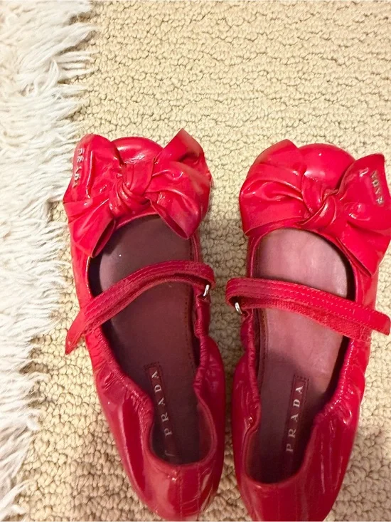 Prada Kids Red Patent Bow Mary Janes