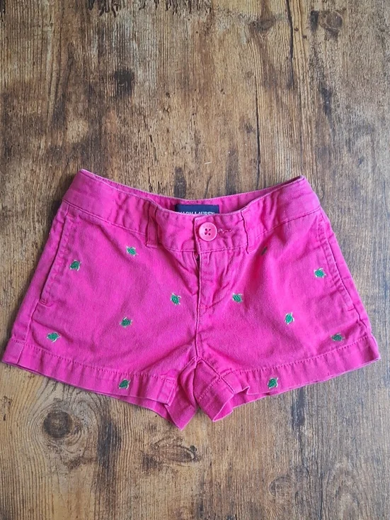 Ralph Lauren Bright Pink Cotton Shorts with Green Embroidery 3t