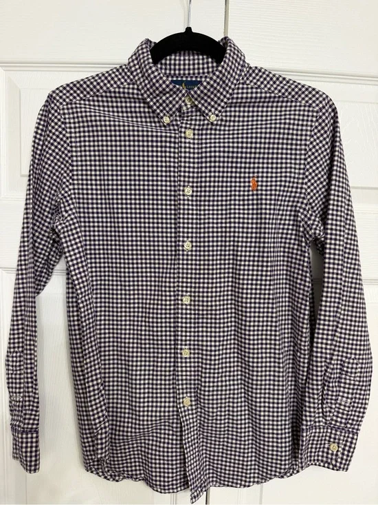 Ralph Lauren Navy and White Gingham Button-Down Shirt