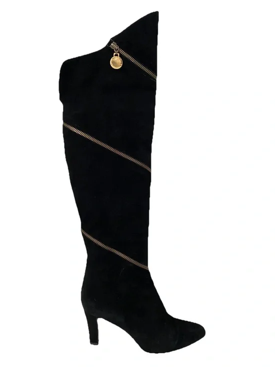 STUAR WEITZMAN Vintage Black Over-the-Knee Suede Boots w/ Gold Zipper Trim - 6.5