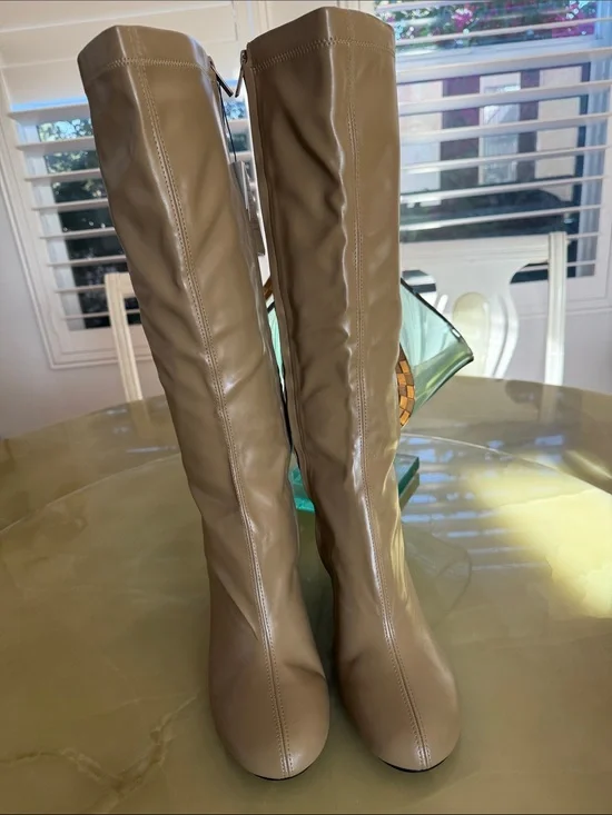 Zara Women Olive Green Over the Knee Wedge Boots Sz 41 42 Vegan Leather NWT