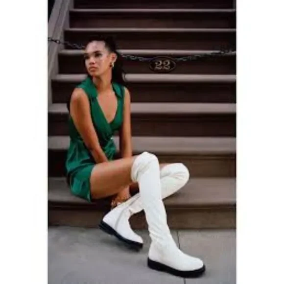 Urban Outfitters Woman Sabrina Tall Boot Winter White Faux Leather